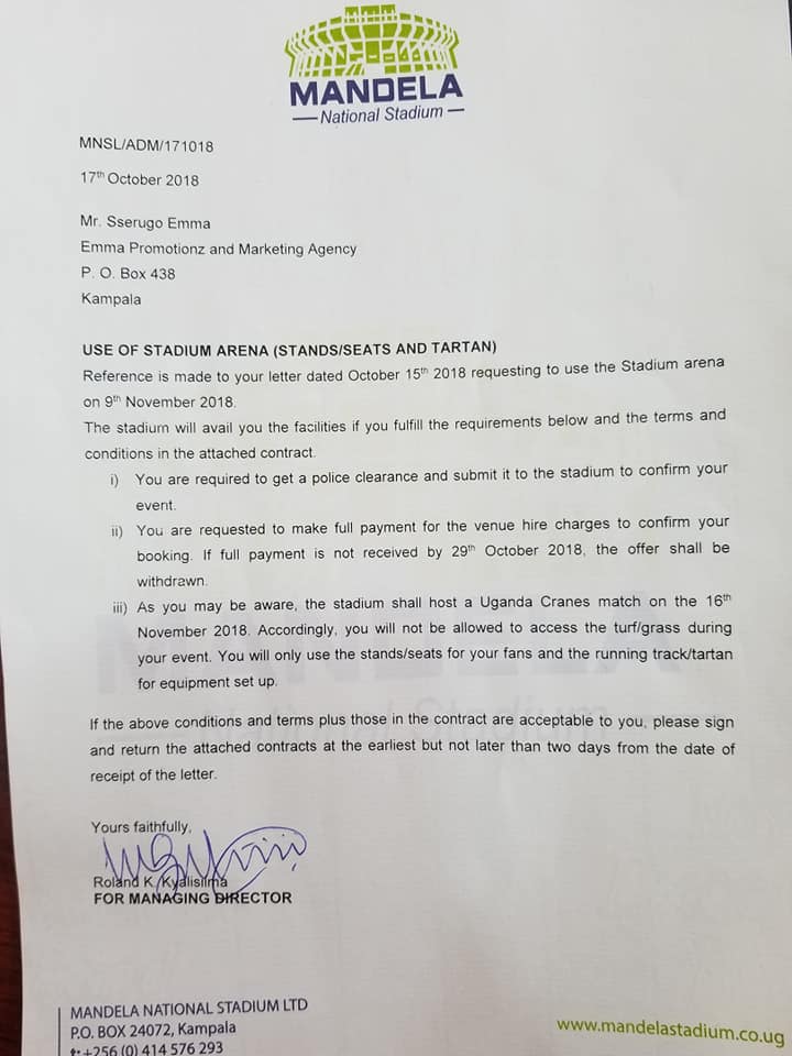 Conditions for Bobi Wine's Kyarenga concert at Namboole