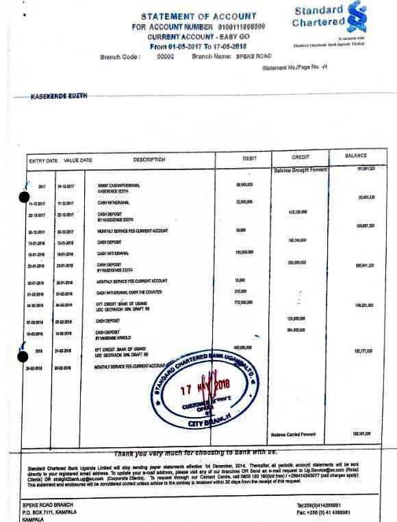 Some of the leaked Edith Kasekende bank account details