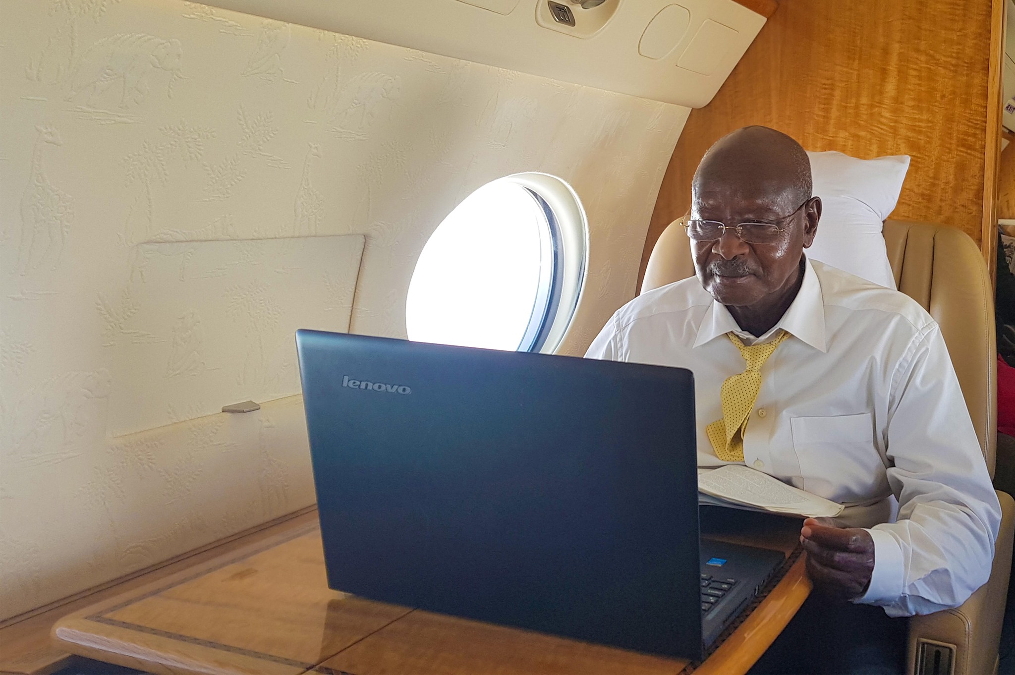 President Museveni answers Bazzukulu's children on his way to Japan. PPU Photo