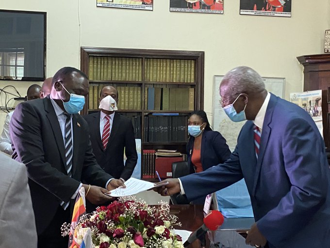 Justice Bart Katureebe Officially Hands Over Office To Justice Alfonso Owinye Dollo