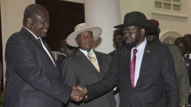 Museveni with Kiir and Machar