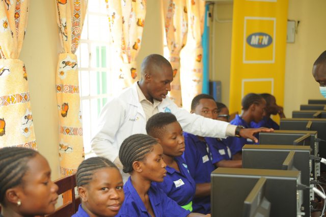 Students of the Kasese Youth Polytechnic VTI in the ICT lab that was fully equipped by the MTN Uganda Foundation
